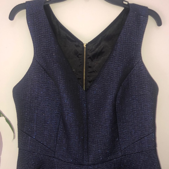 Formal dress deep navy blue with metallic thread - Picture 2 of 7